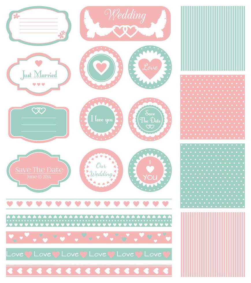 Set of elements and patterns for wedding design vector