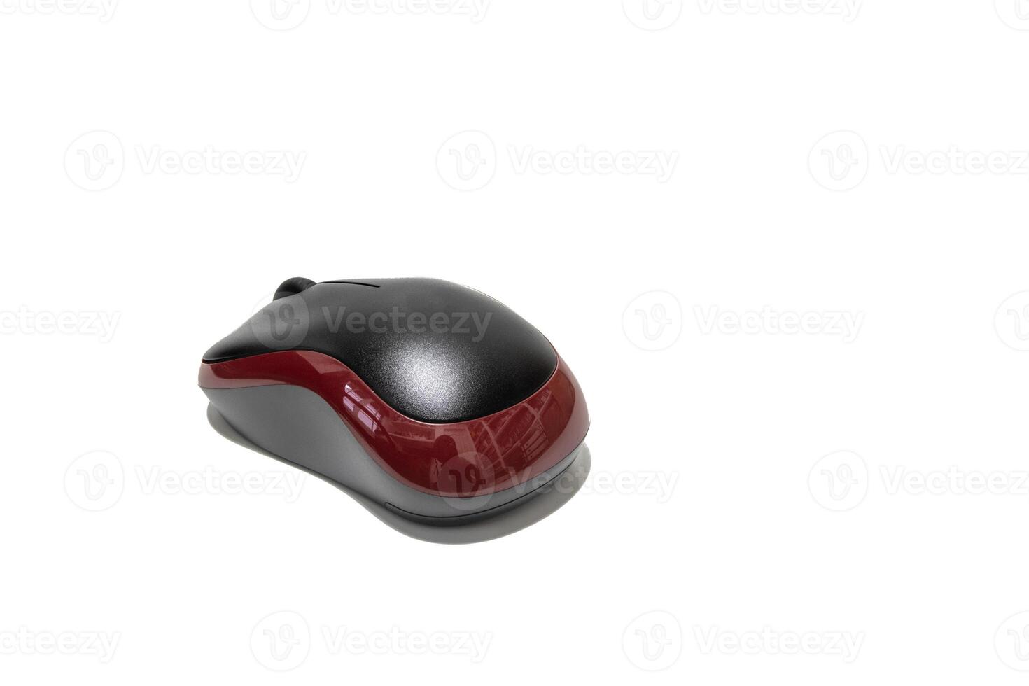 Wireless black and red computer mouse isolated on white background. Clipping path included. photo