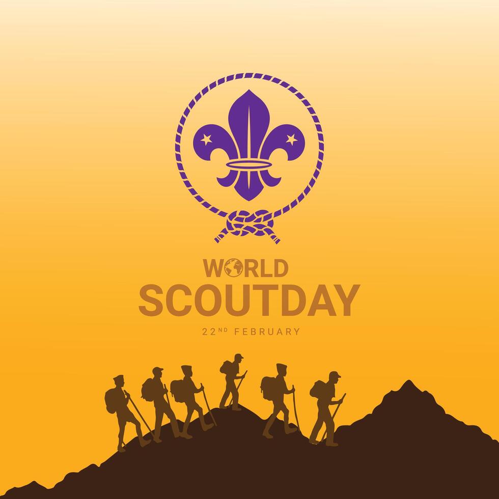 World Scout Scarf Day. Background, web banner, card, poster, t-shirt with text inscription, World Scout Day illustration banner, holiday idea template for World Scout Day celebration. vector