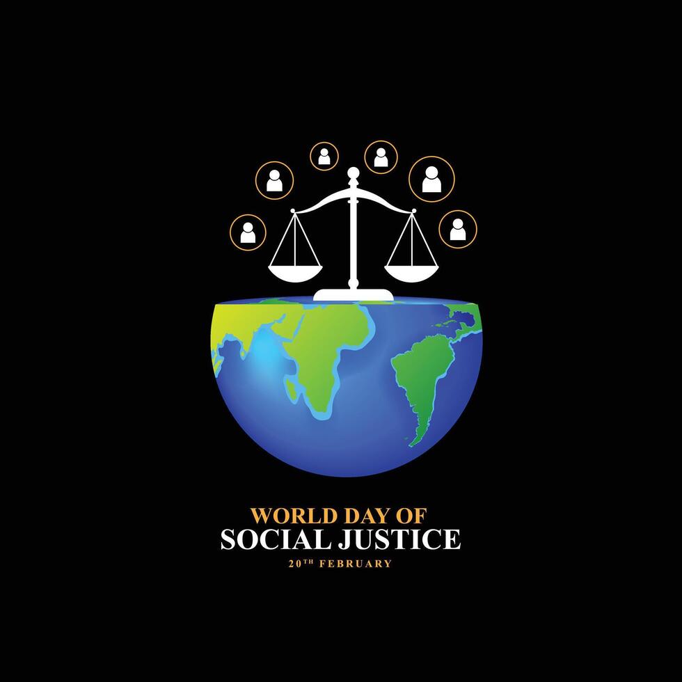 editable diseño de mundo social justicia día a promover social justicia, incluso esfuerzos a habla a cuestiones tal como pobreza, y género igualdad. internacional justicia día. vector ilustración
