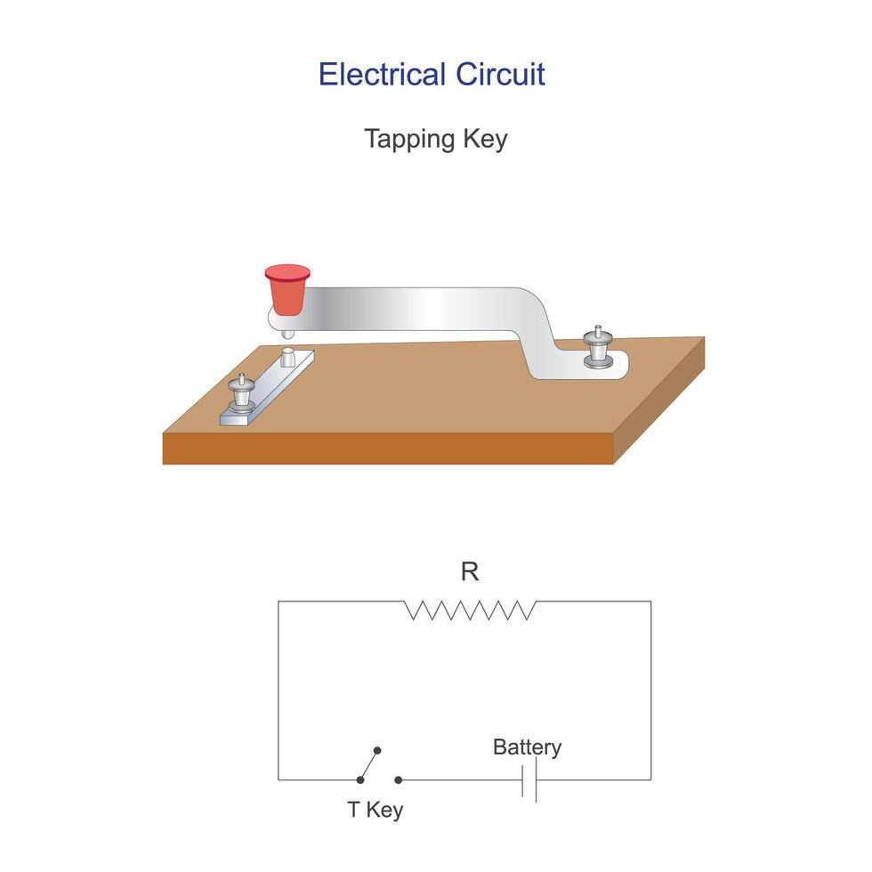 Electrical circuit in Physics. Tapping key one type of electrical switch. Physics illustration. physical practical. vector