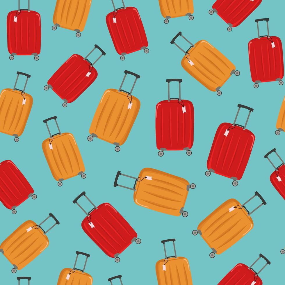 Seamless pattern. Travel suitcase, icon isolated, white background. Tourism, recreation. Bag with handle, wheels, retractable handle for travel, business trips or summer holidays, vector illustration