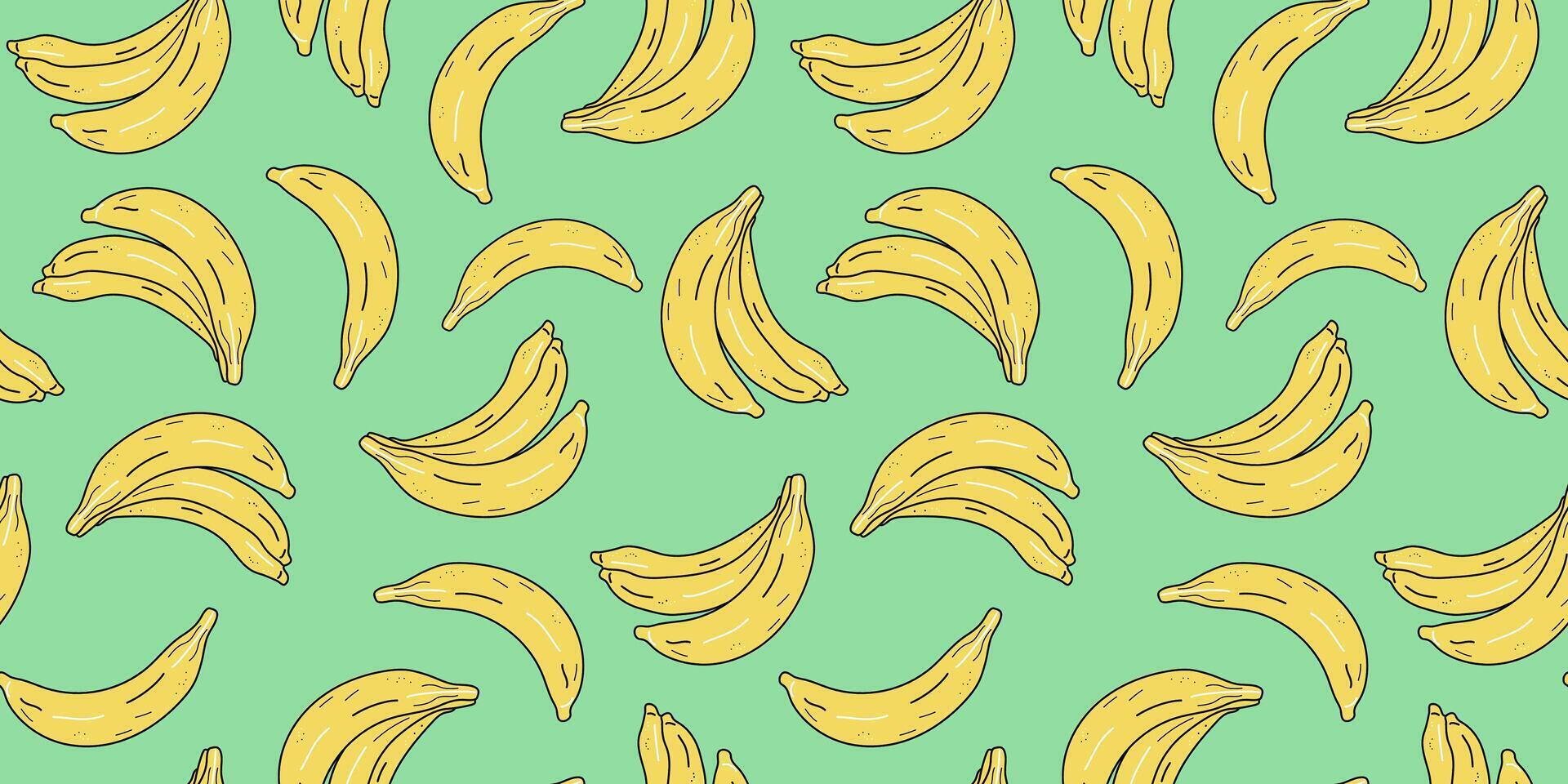 Banana Pattern, seamless. Tropical fruit in Doodle style. Color summer vector illustration. Juicy Fruits, food.