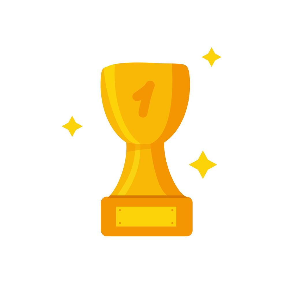 Cup trophy with sparkles. First place. Vector illustration isolated on white background. Winner prize, sport award.