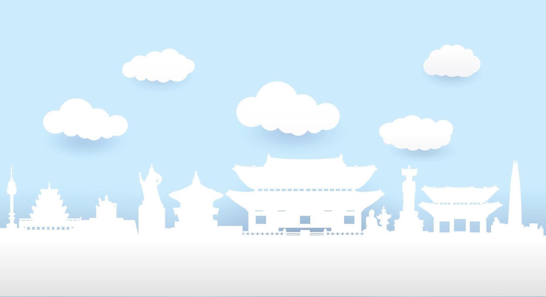 South Korea landmark silhouettes, Paper cut, vector and illustration.