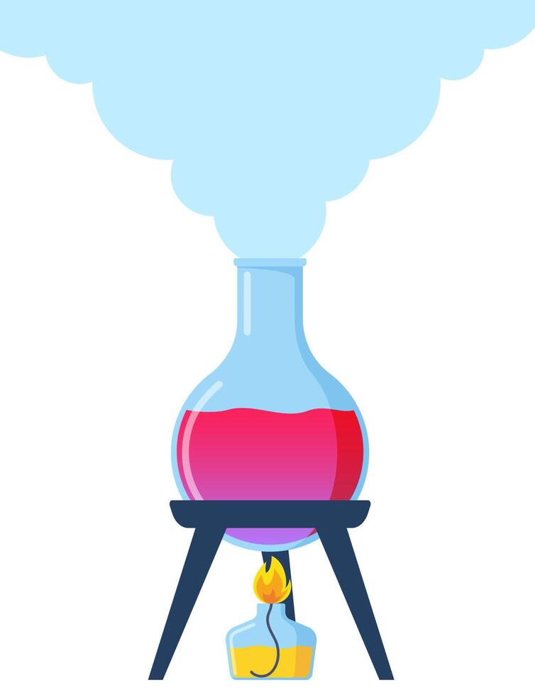 prueba tubo es calentado terminado el fuego de un espíritu lámpara, un quemador. química, científico laboratorio experimento. combustión proceso, calefacción. evaporación proceso. vector ilustración.