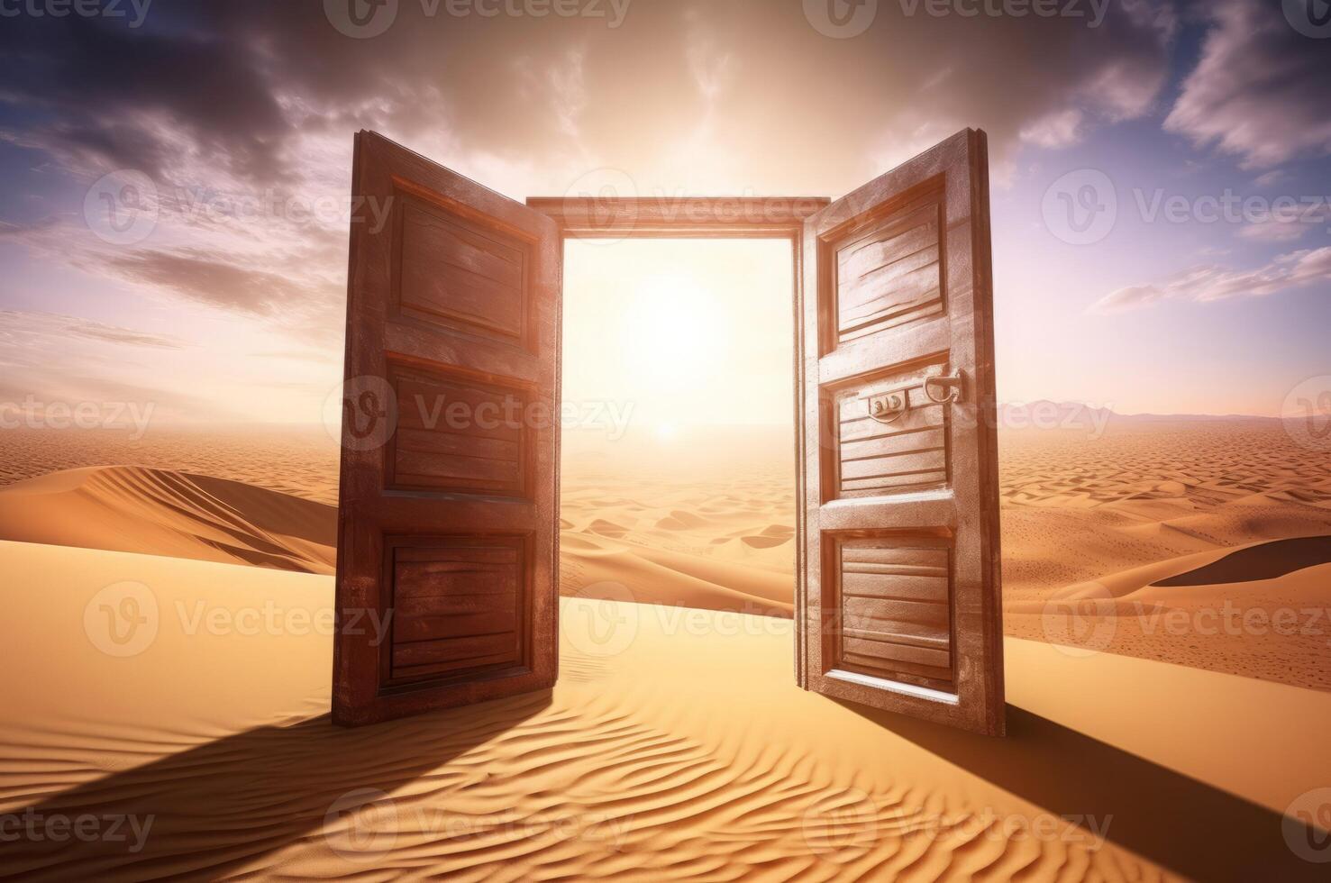 AI generated Opened door desert. Generate AI photo