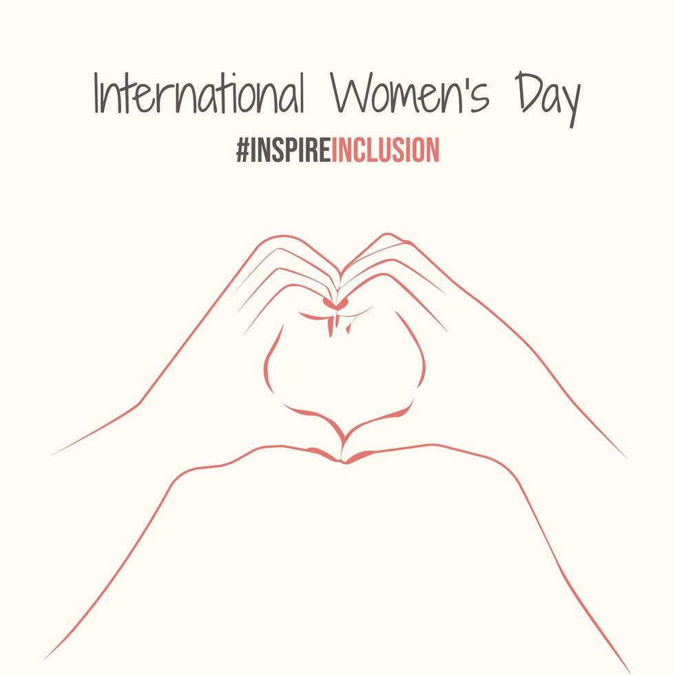 Hands in shape of love Heart. Minimalist hand drawn poster Inspire Inclusion 2024 move. Happy International Women's Day greeting card. IWD2024 simple doodle design. vector