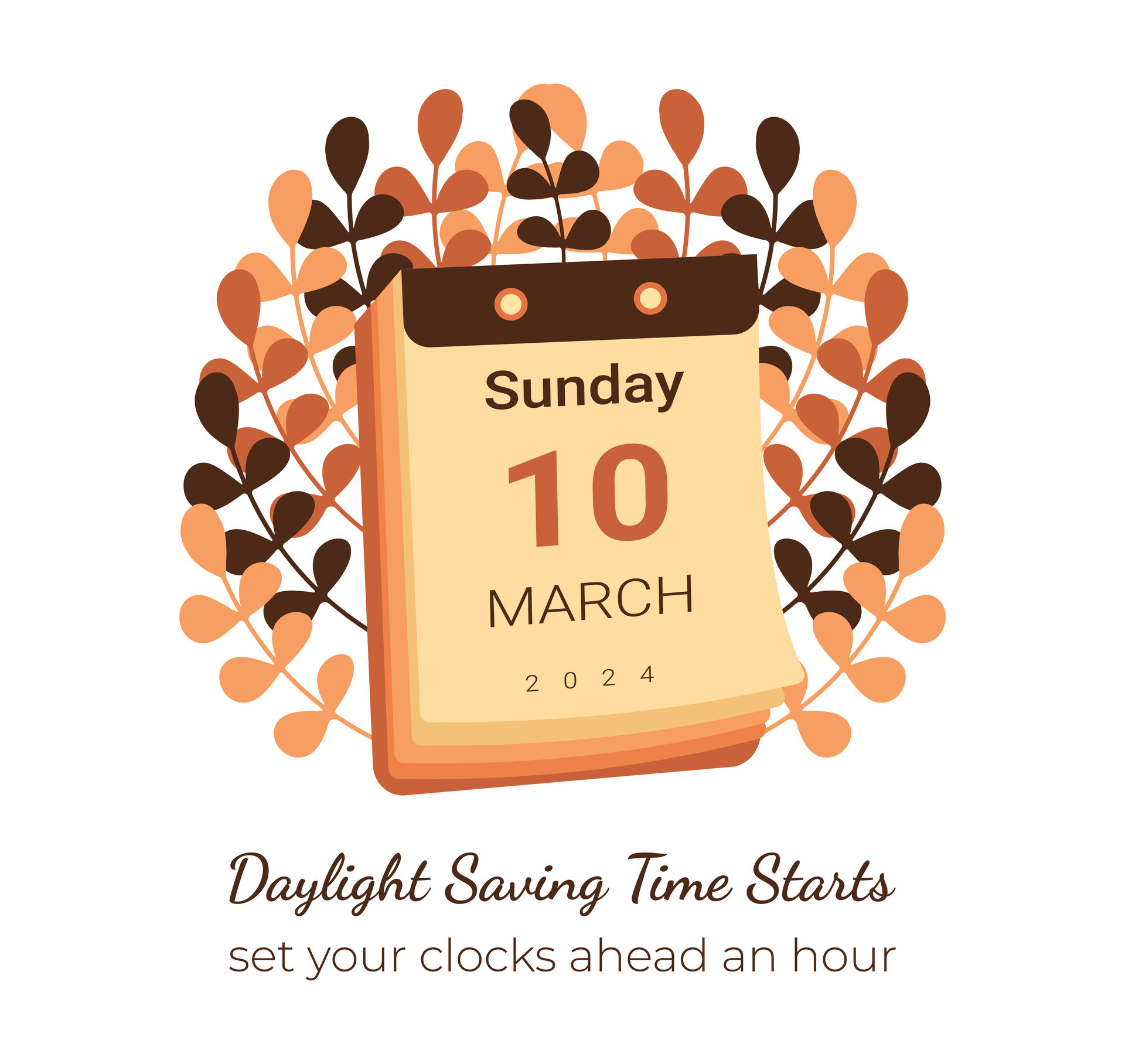 10 March 2024 calendar for Spring Forward poster. Daylight Saving time