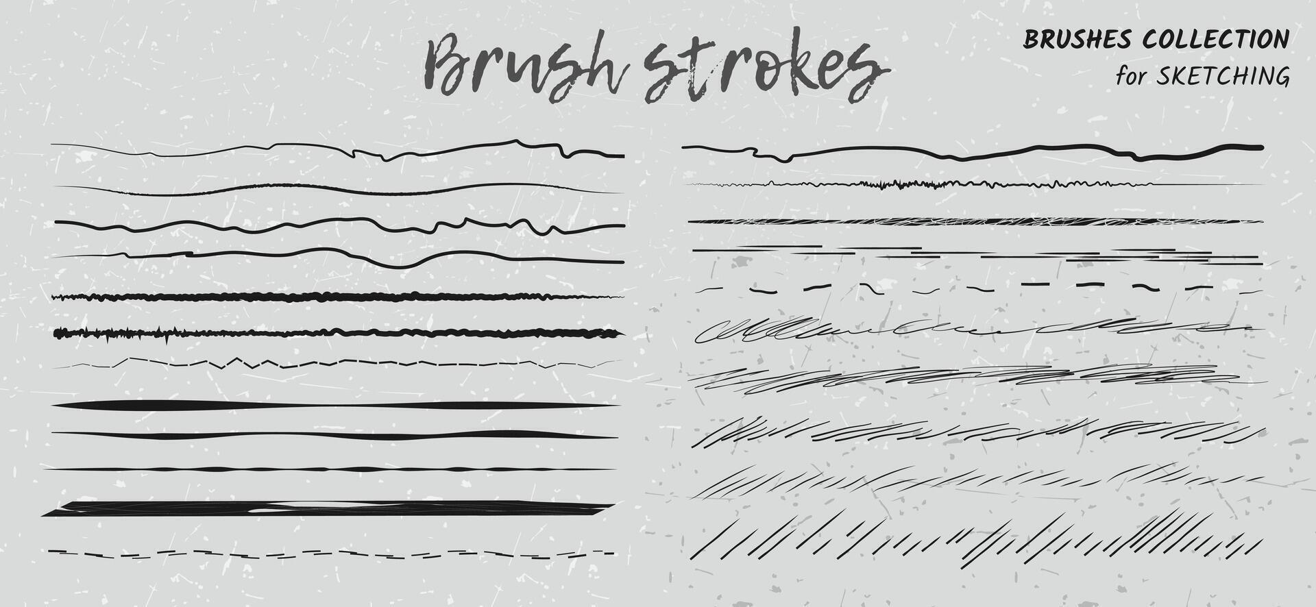 Brush highlighter lines and strokes set. isolated vector design elements on craft background. Doodle black various strokes of marker. Stripes, underlines for any use. Collection of brushes.