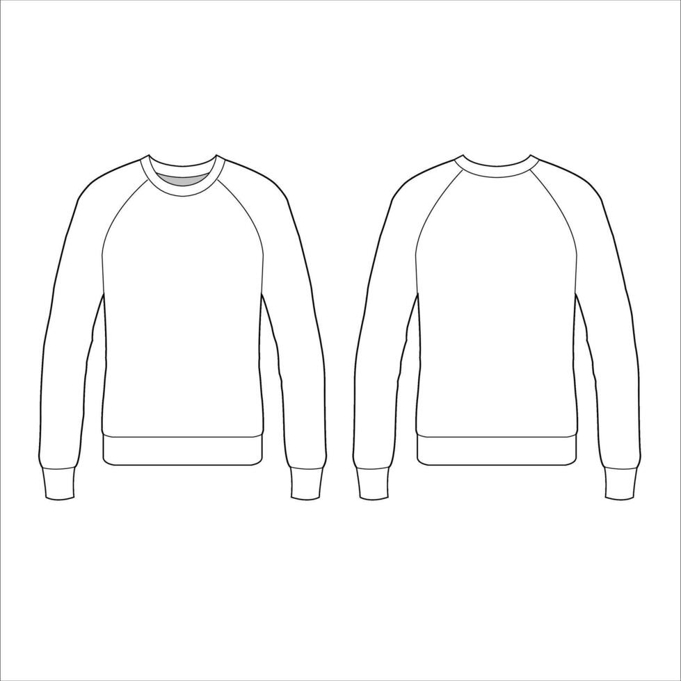 Vector raglan long sleeve Sweatshirt technical fashion flat sketch vector illustration template