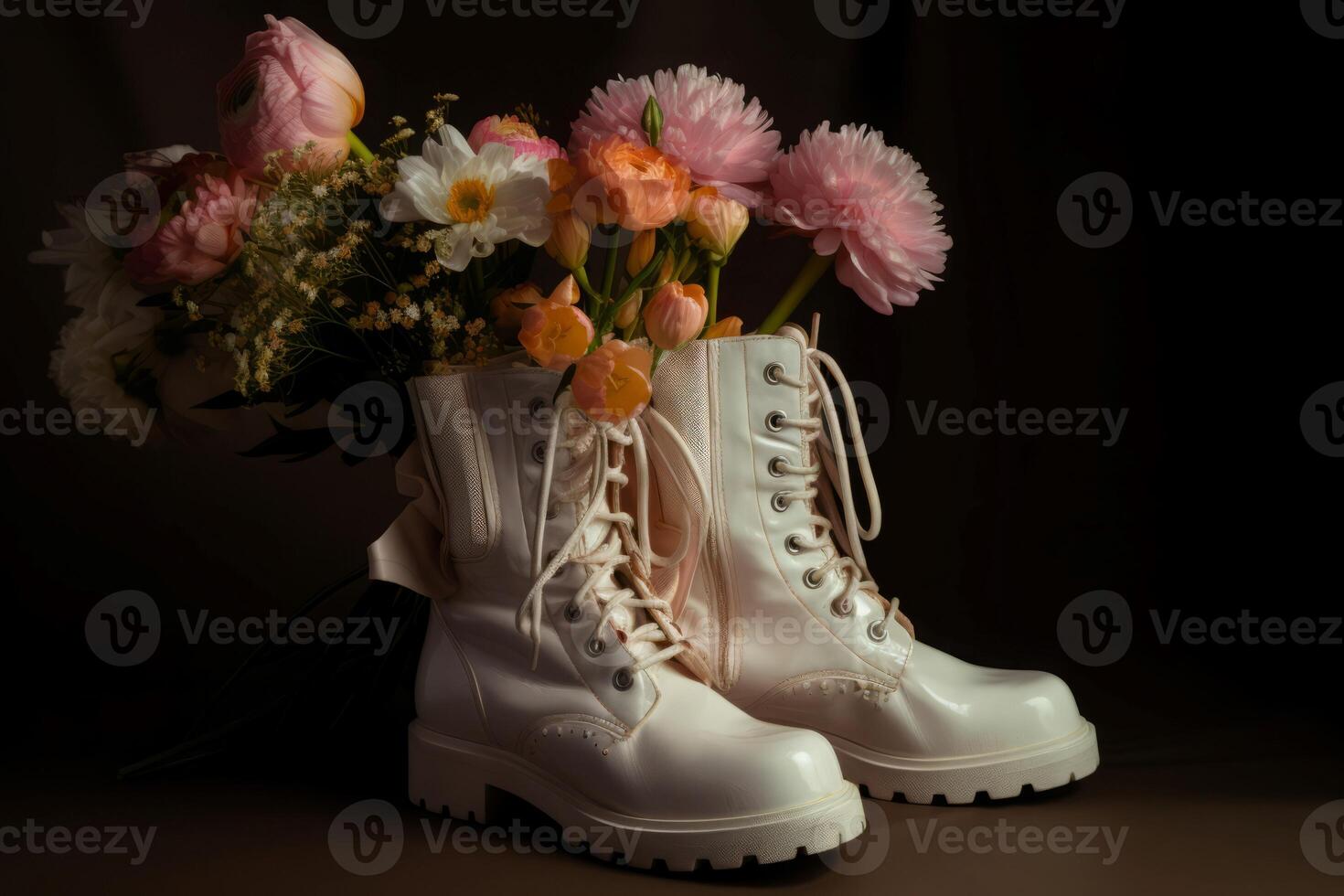 ai generado par blanco botas flores adentro. generar ai foto