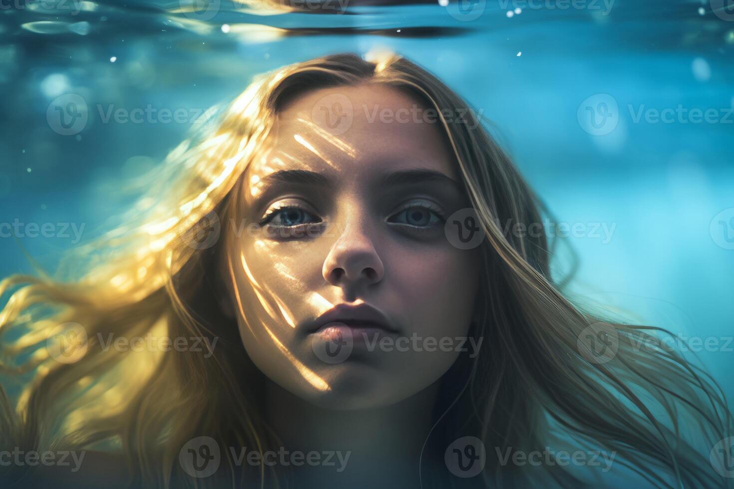 AI generated Cute blonde girl underwater. Generate ai photo