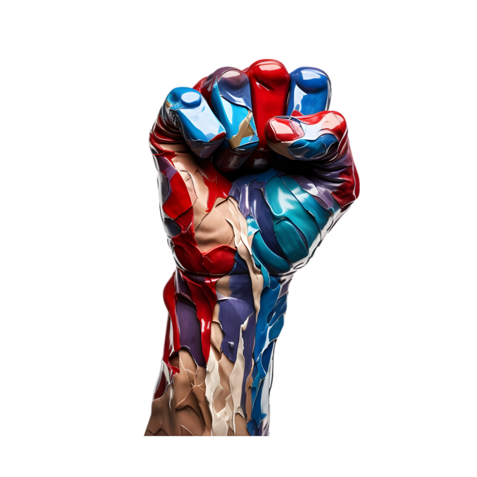AI generated Raised Fist Painted with American Flag Colors on transparent background PNG image