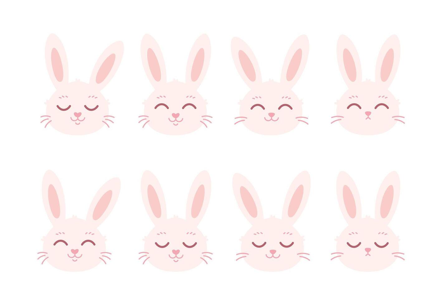 Cute bunny faces. Easter white rabbit. Hand drawn vector illustration