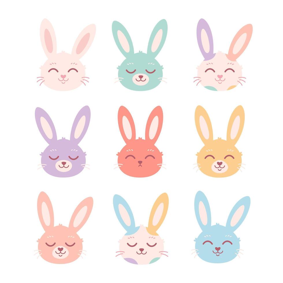 Colorful bunnies collection. Easter bunny. Nursery minimalist stickers vector