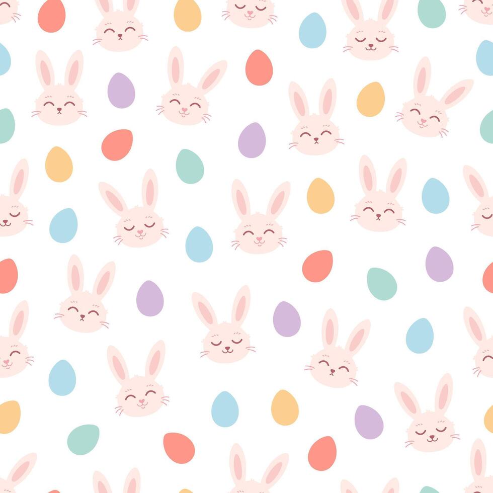 Easter bunny with Easter eggs seamless pattern. White rabbit, painted eggs. Happy Easter. Vector illustration
