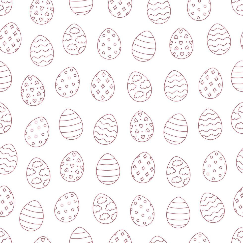 Outline Easter eggs seamless pattern. Coloring book. Happy Easter. Printing on textiles, wallpaper, wrapping paper. vector