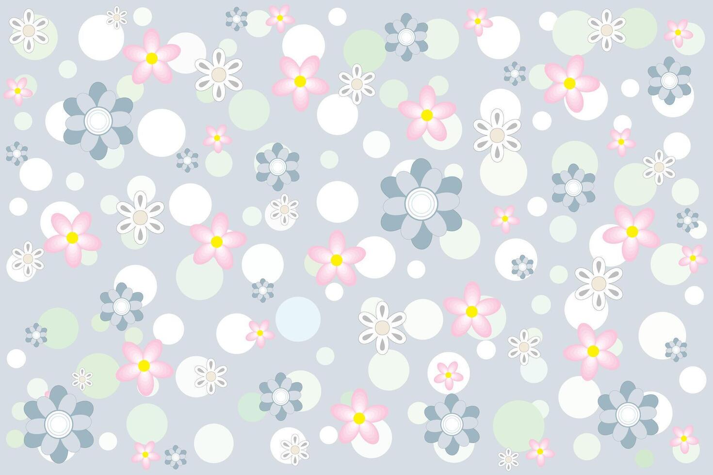 Illustration, pattern of flower with circle on light grey color background. vector