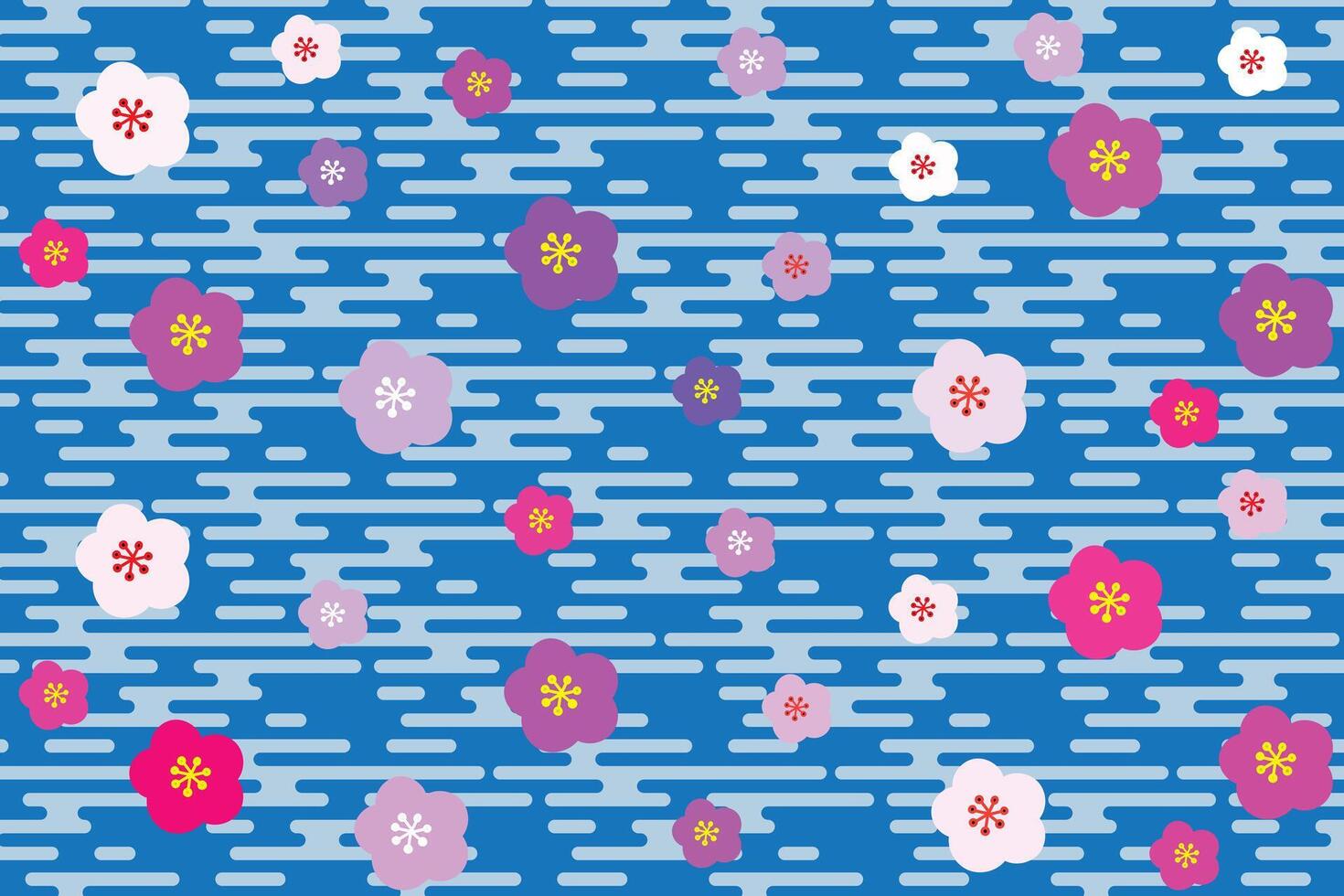 Illustration, Pattern of cherry blossom flower on blue background. vector