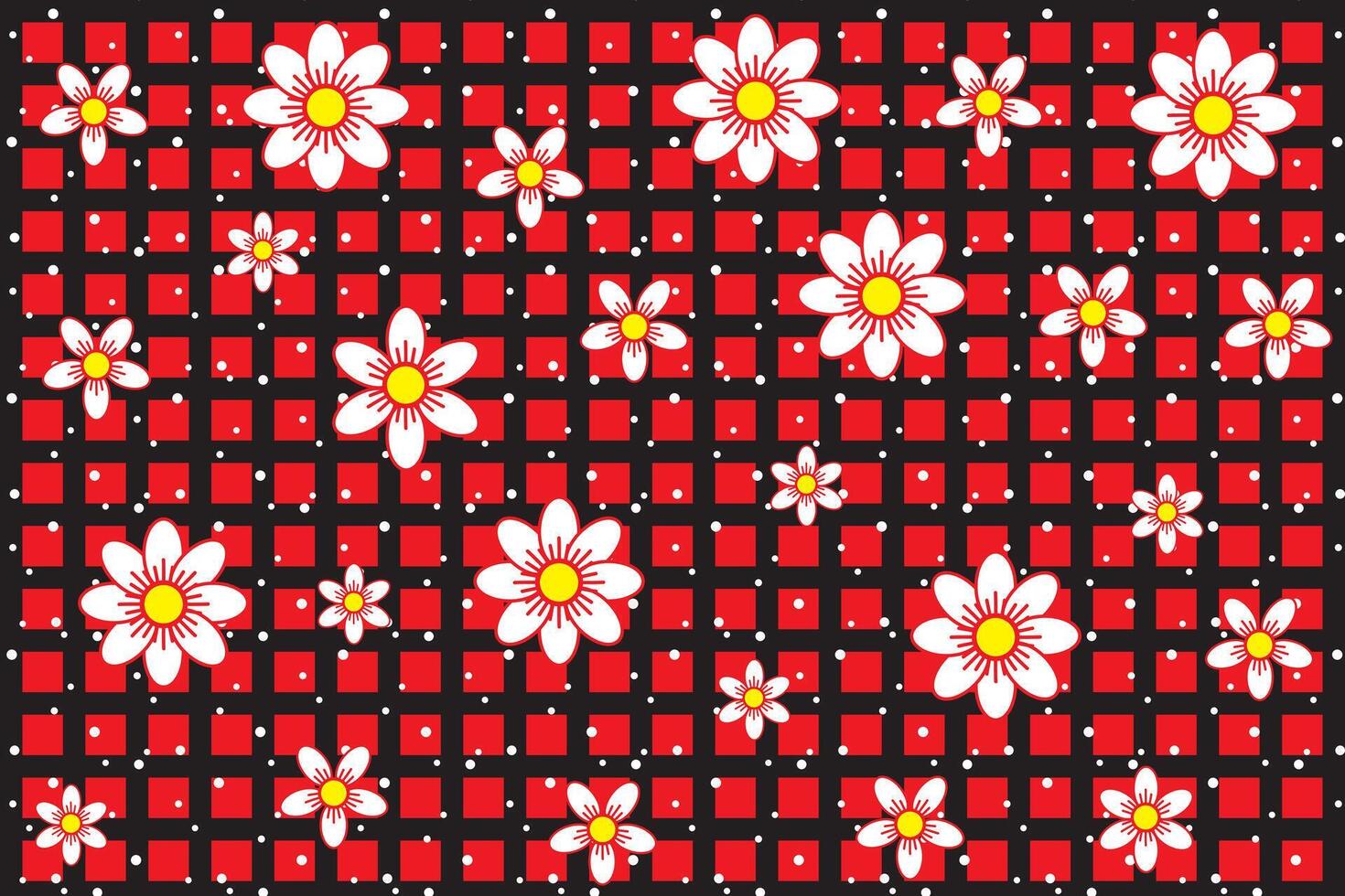 ilustración, modelo de blanco flor con blanco punto en negro mesa y rojo antecedentes. vector