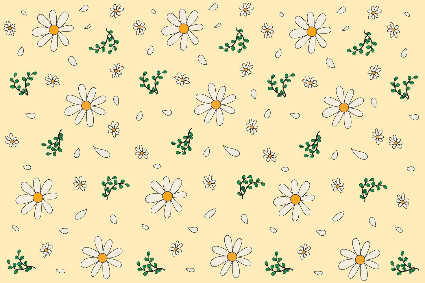 Illustration pattern of flower with leaf on soft yellow background. vector