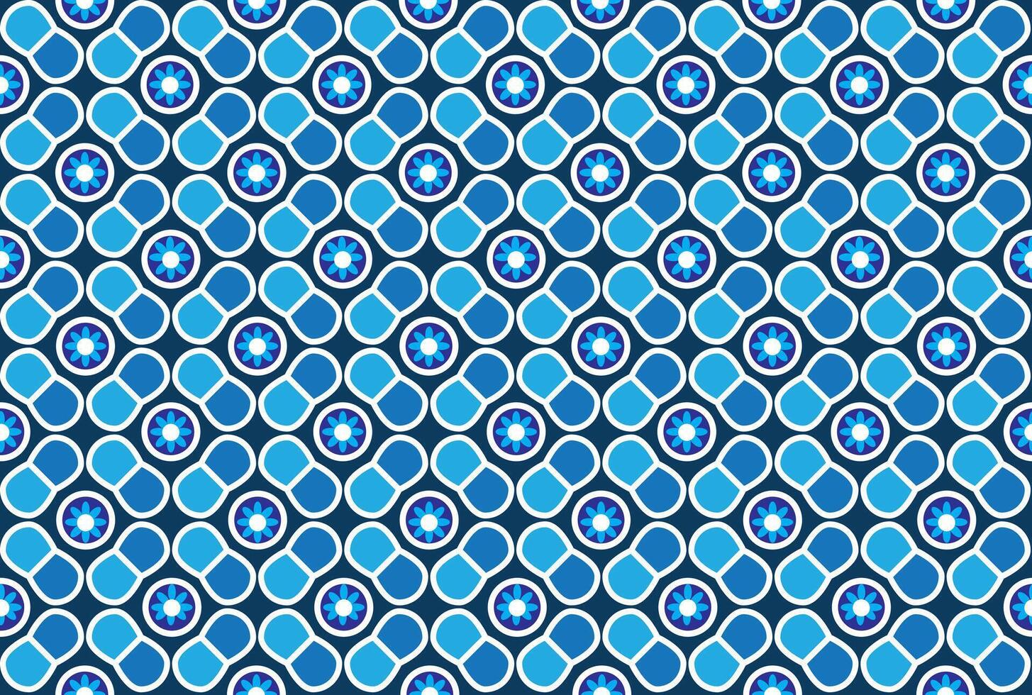Illustration, pattern of flower in blue circle on deep blue background. vector