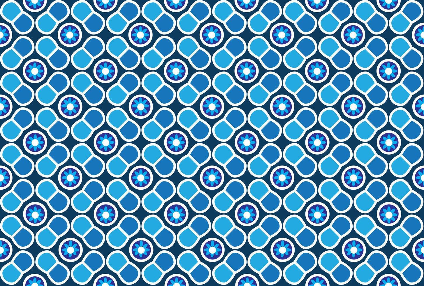 Illustration, pattern of flower in blue circle on deep blue background. vector