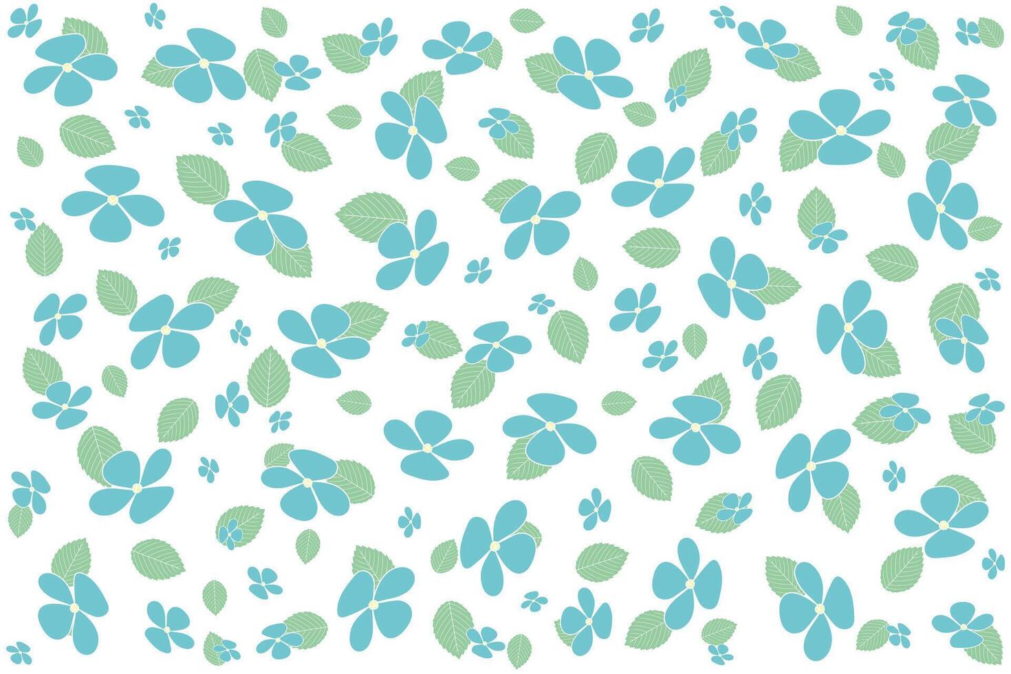 Illustration wallpaper of blue hydrangea flower with leaves on white background. vector