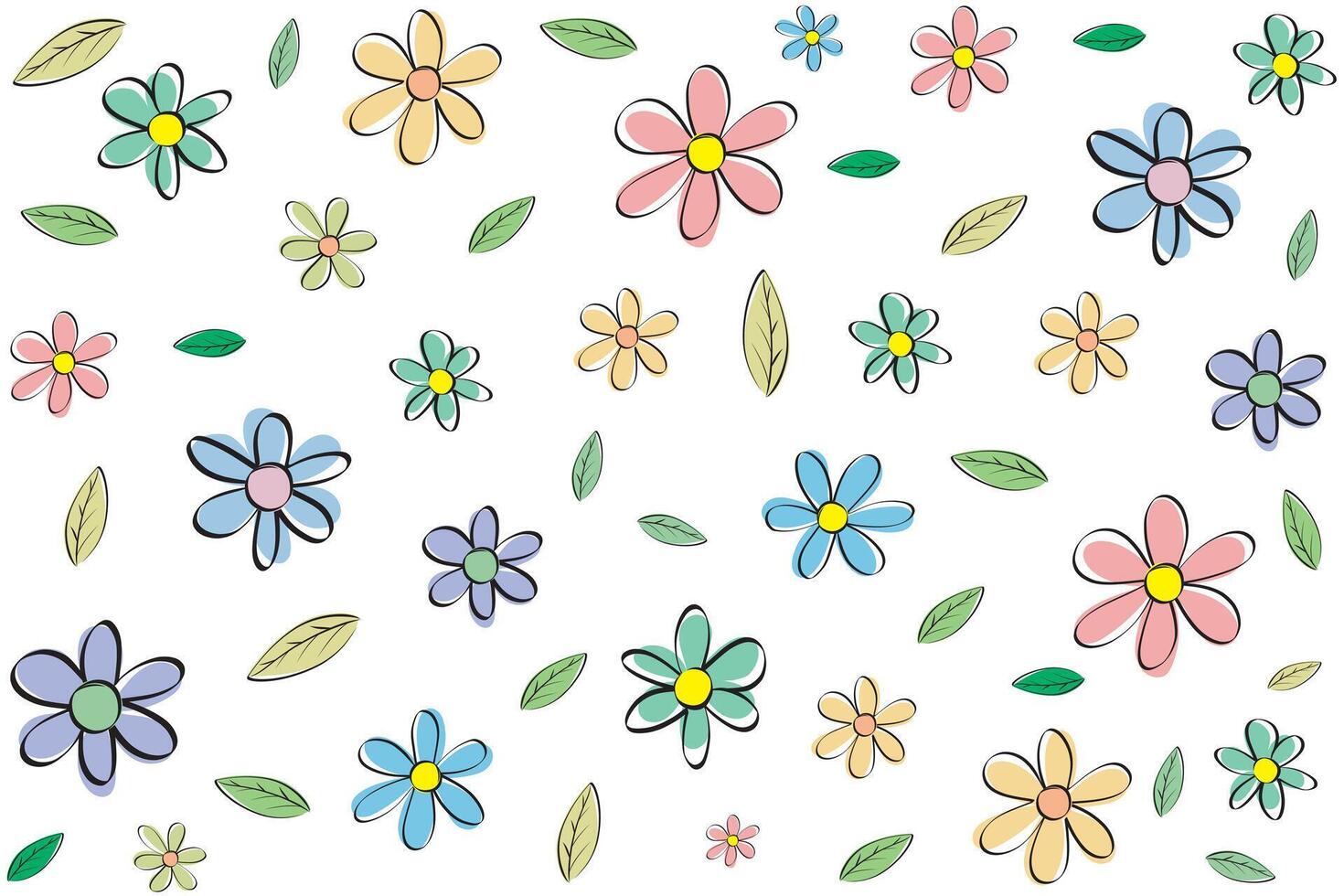 Illustration pattern of flower with leaf on white background. vector