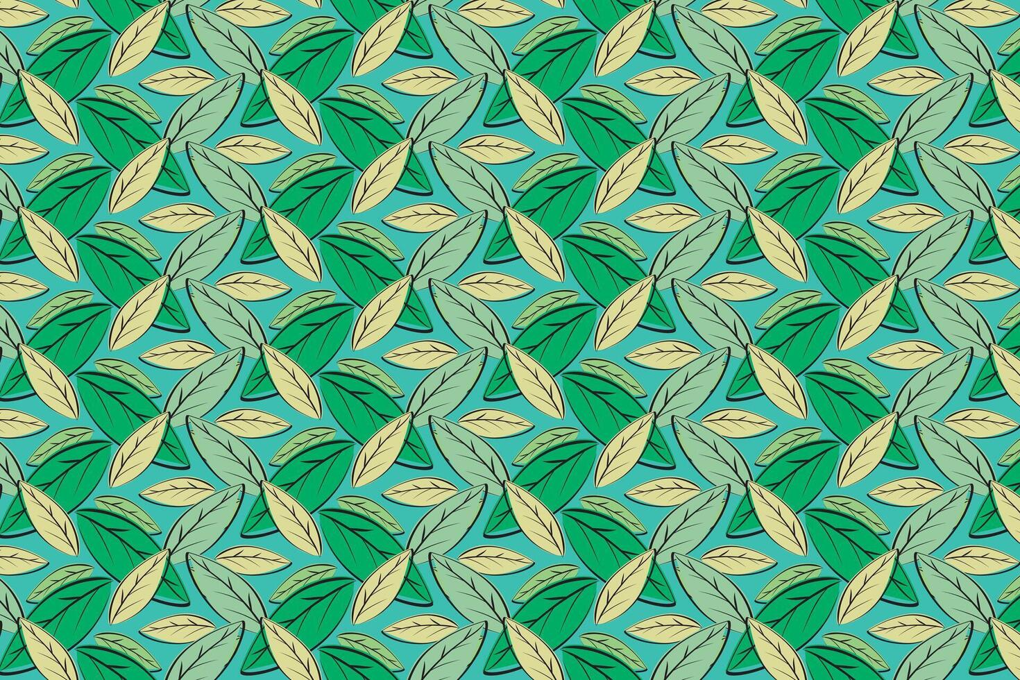 Illustration pattern of leaf on green background. vector