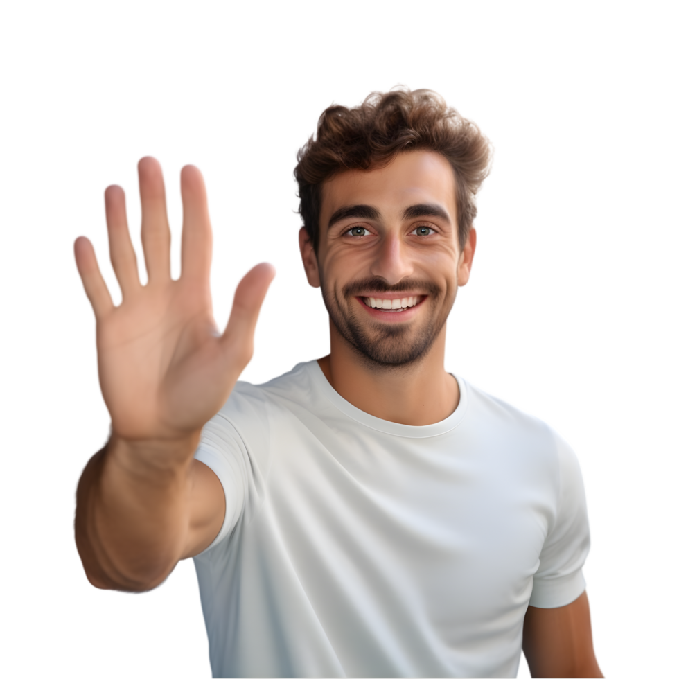AI generated Man Waving Hand and Smiling on transparent background PNG image