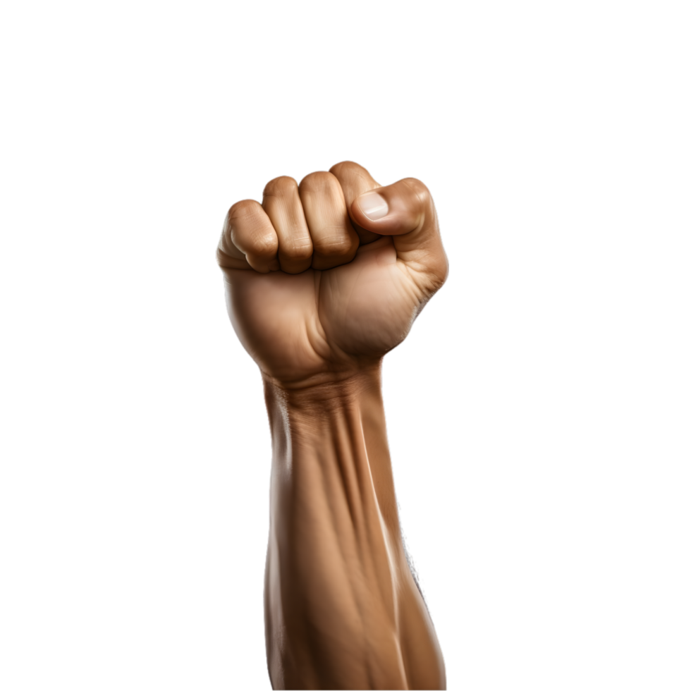 AI generated fist raised on transparent background PNG image