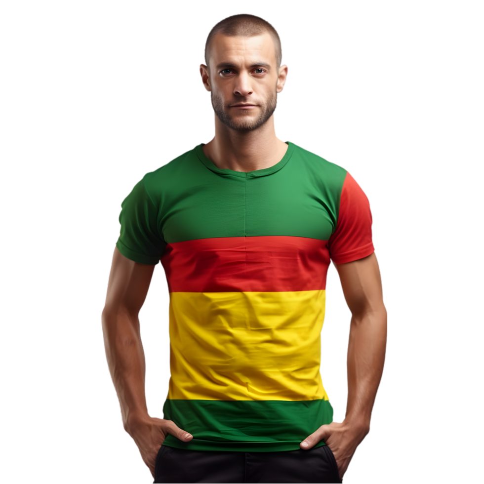 AI generated man wearing T-shirt of  black history month and standing proudly on transparent background PNG image
