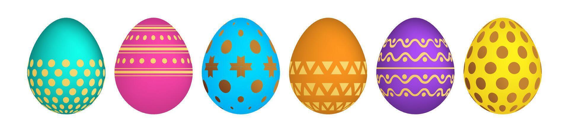 Set of six colorful Easter eggs vector