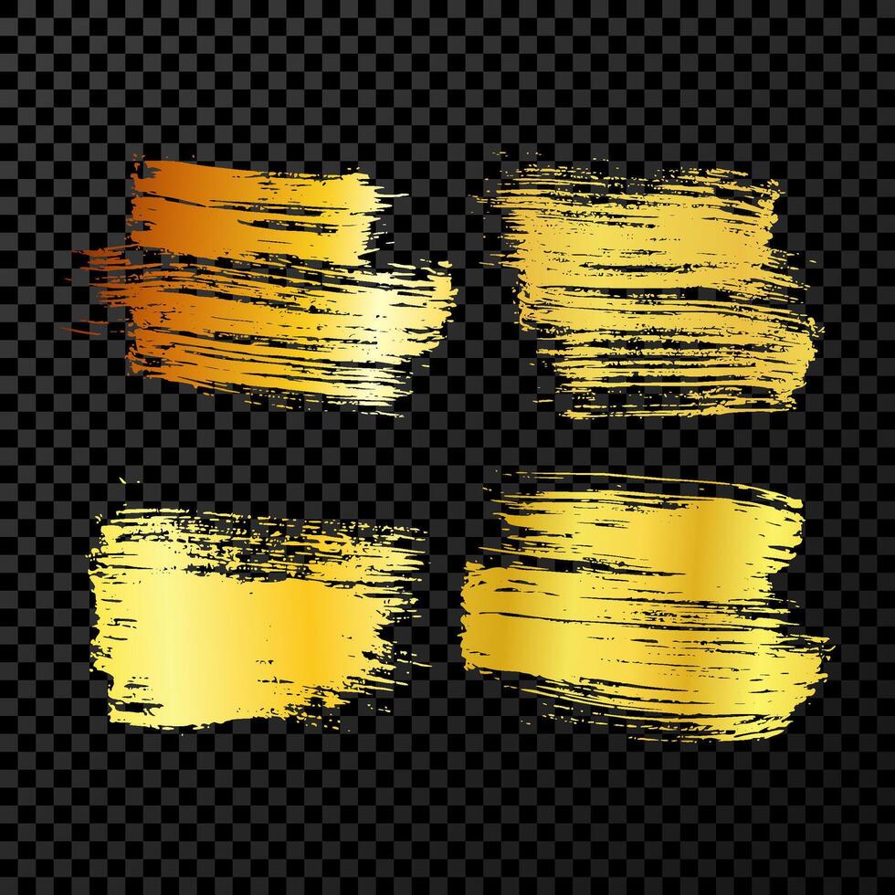 Gold brush stroke. Set of hand drawn ink spots isolated on dark background. Vector illustration