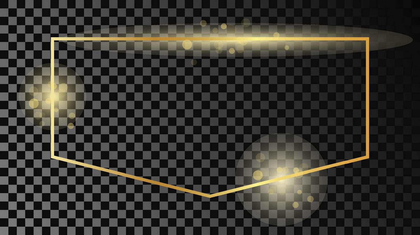 Gold glowing frame isolated on dark background. Shiny frame with glowing effects. Vector illustration.
