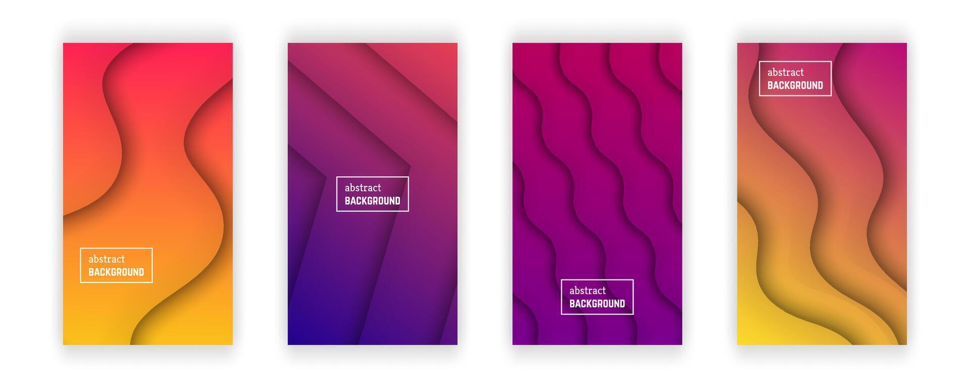 Abstract minimal gradient geometric background.  Set of four wave layer shape for banner, templates, cards. Vector illustration.