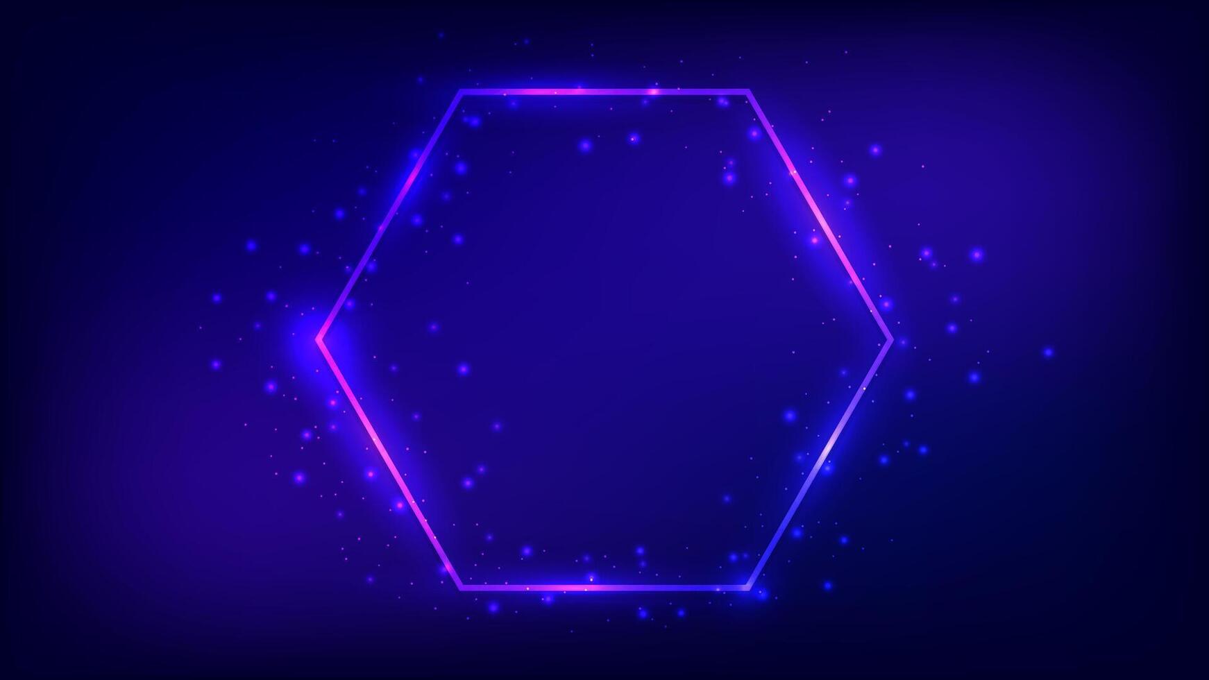 Neon hexagon frame with shining effects vector