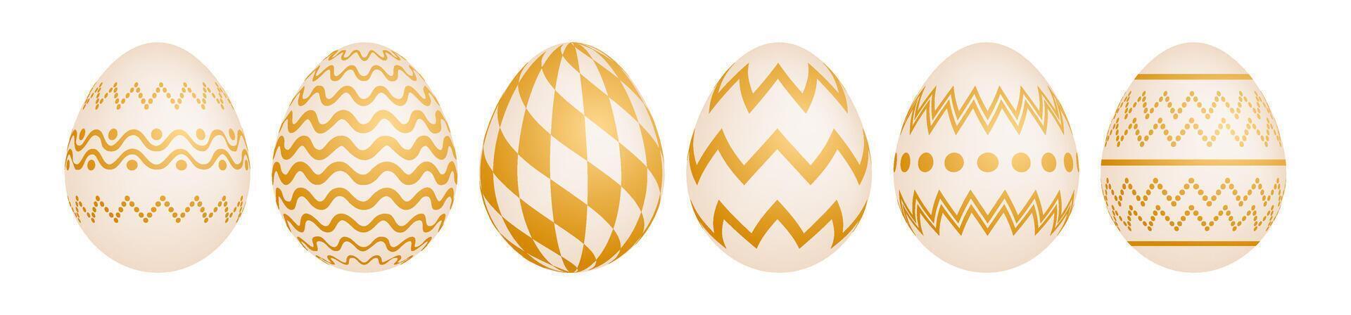 Set of six gold Easter eggs vector