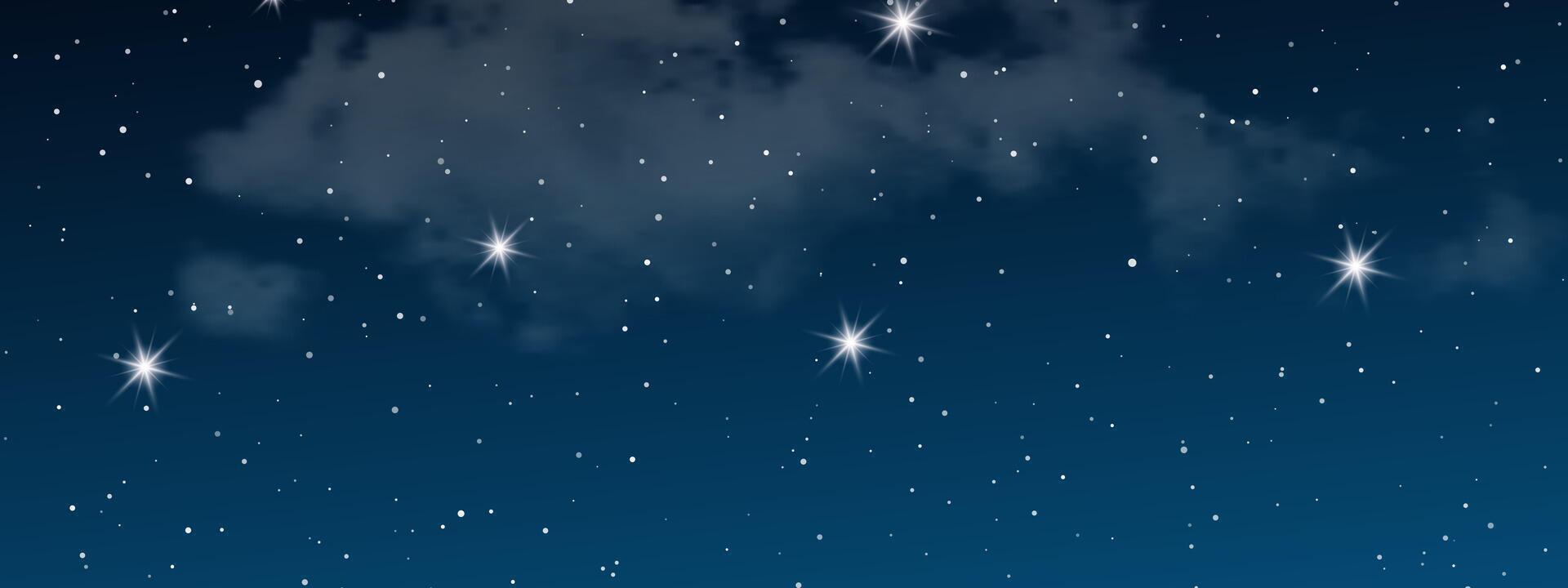 Night sky with clouds and many stars vector