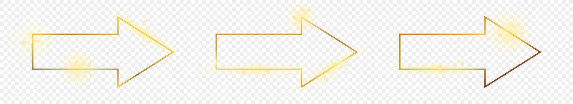 Gold glowing arrow shape frame vector