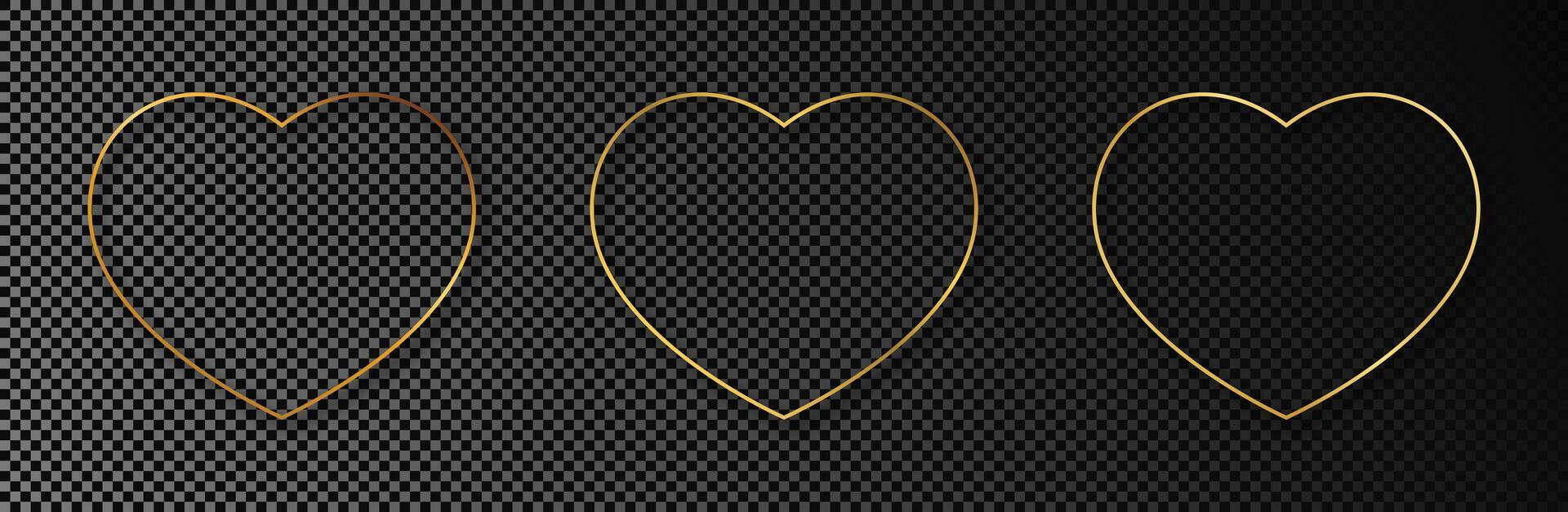 Gold glowing heart shape frame vector