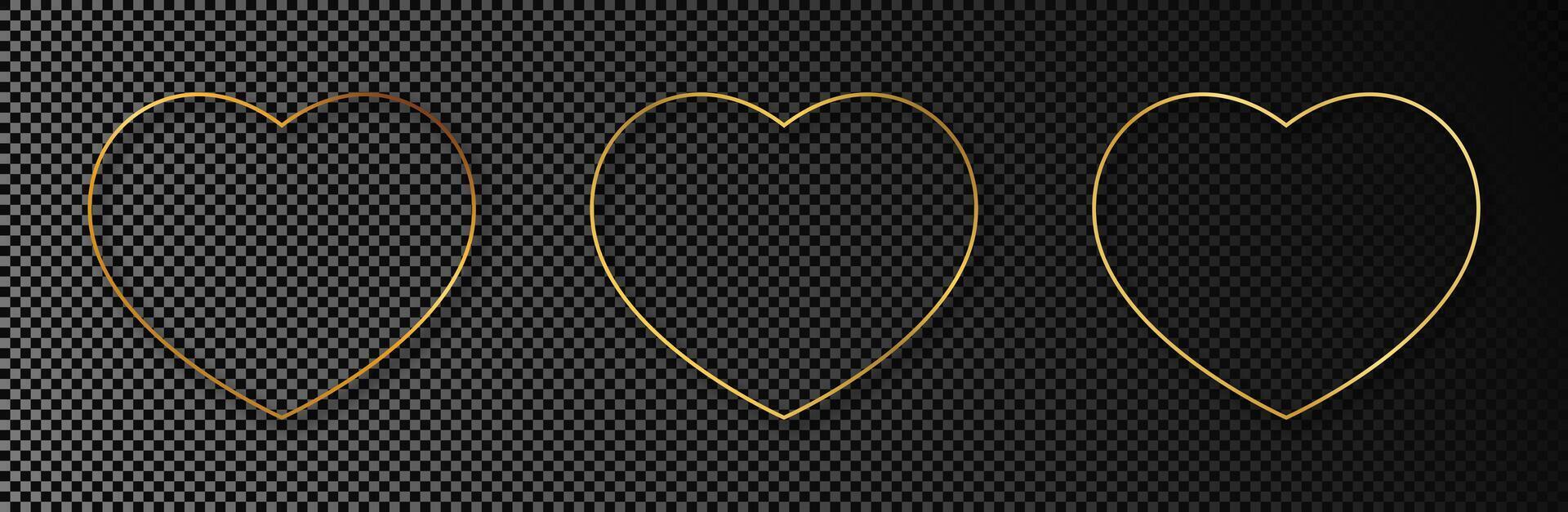 Gold glowing heart shape frame vector