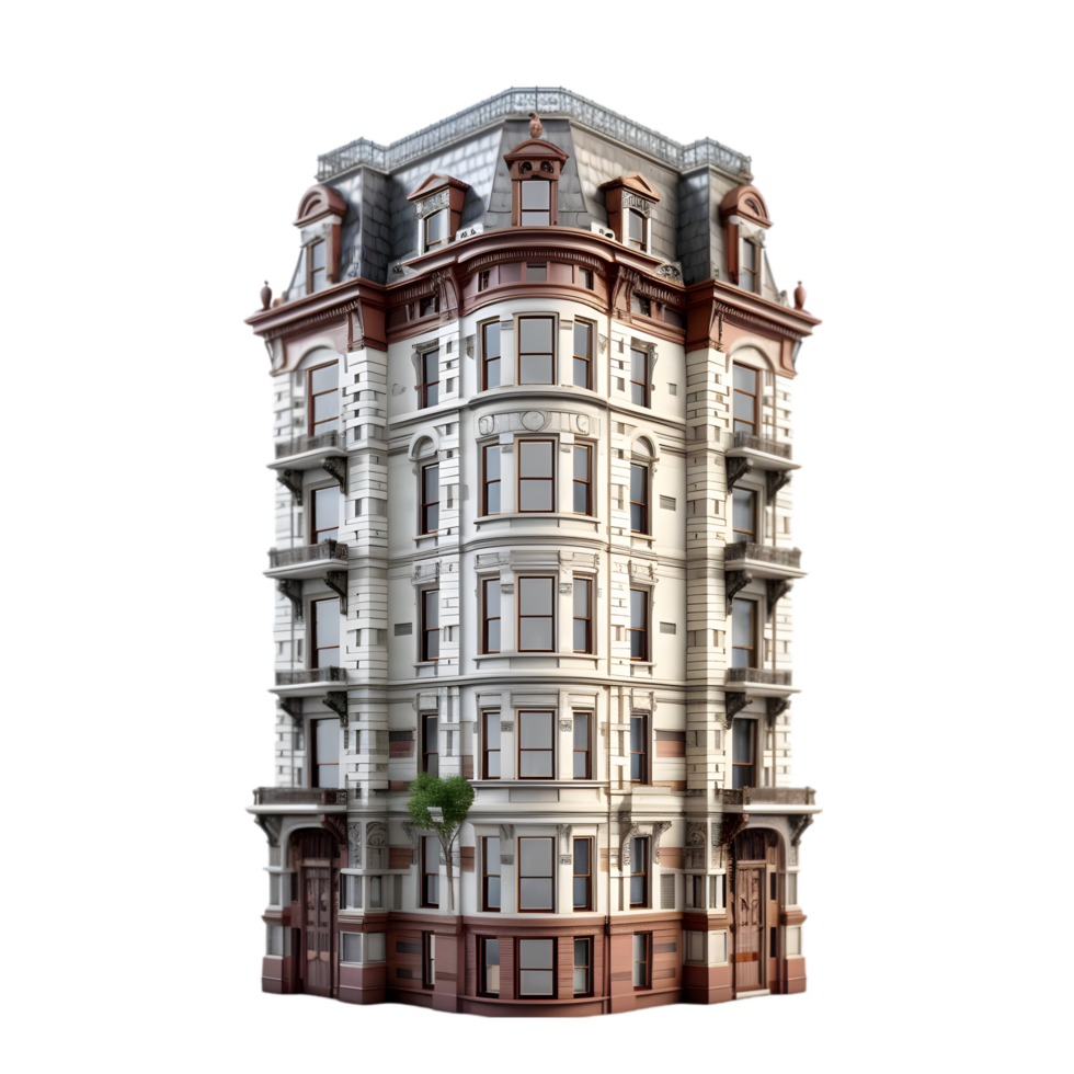 AI generated 3D Long Building on transparent background PNG image