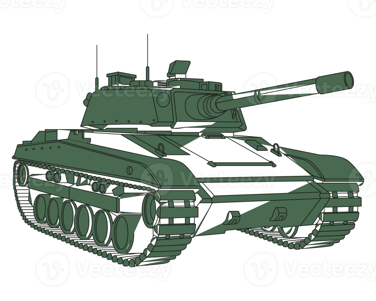 Main battle tank green doodle. Armored fighting vehicle. Special military transport. PNG illustration.
