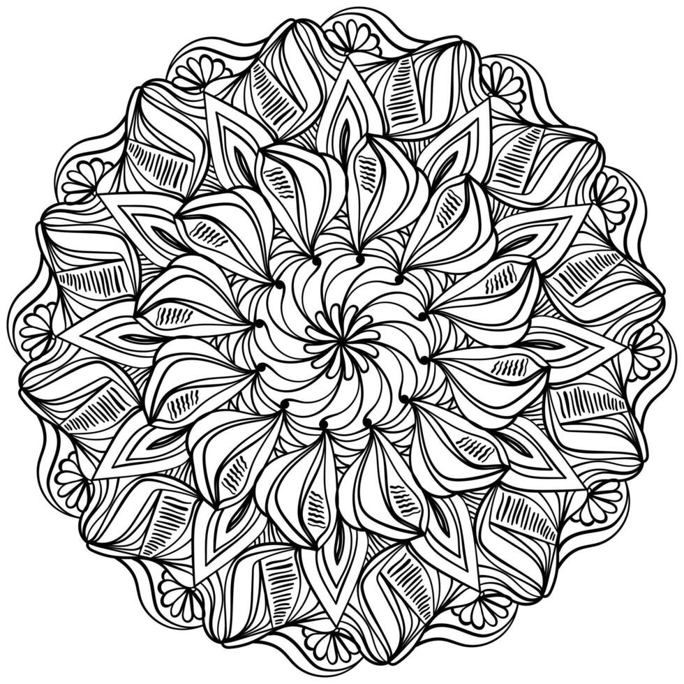 Outline mandala with ornate patterns, coloring page for design or creativity vector