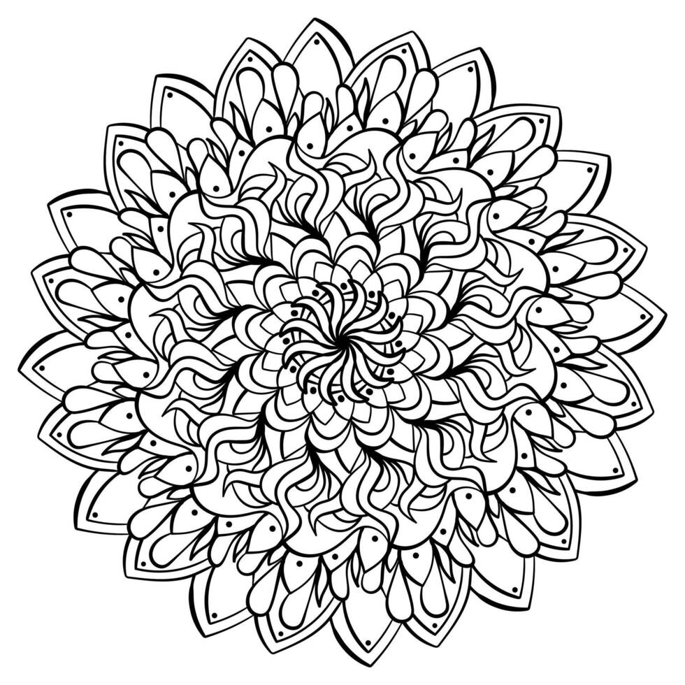 Outline mandala with various petals, coloring page for creative activity vector