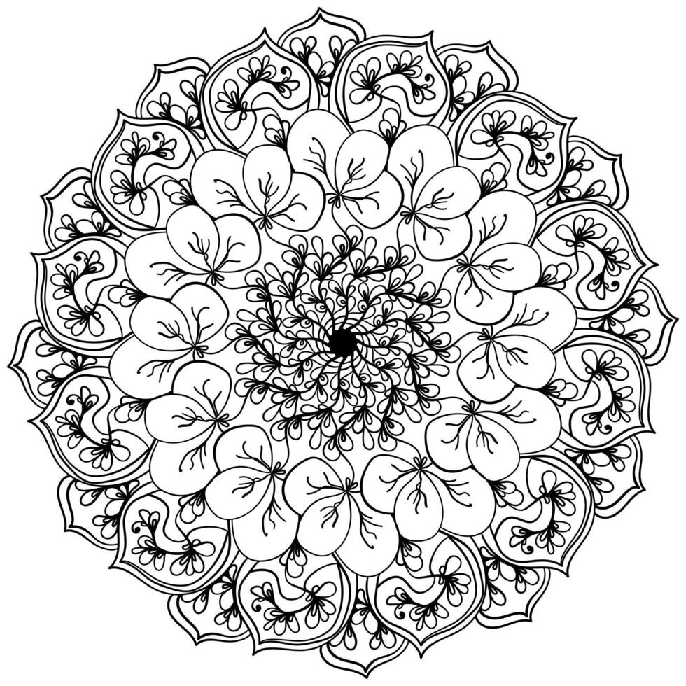 Mandala with many fantasy branches, activity coloring page vector
