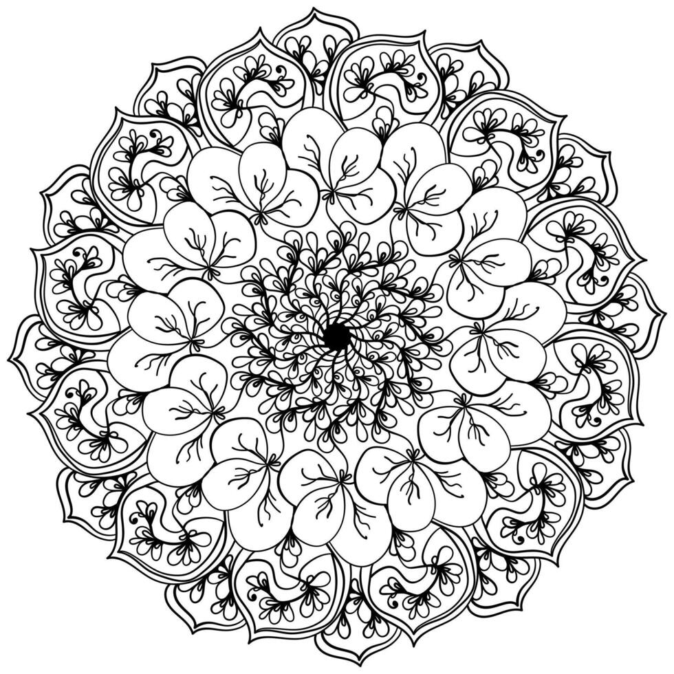 Mandala with many fantasy branches, activity coloring page vector